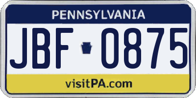 PA license plate JBF0875