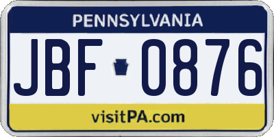 PA license plate JBF0876