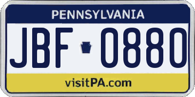 PA license plate JBF0880