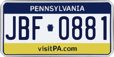 PA license plate JBF0881