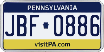 PA license plate JBF0886