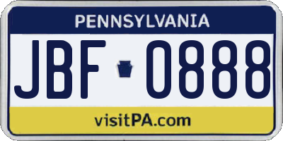 PA license plate JBF0888