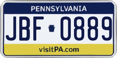 PA license plate JBF0889