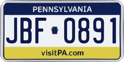 PA license plate JBF0891