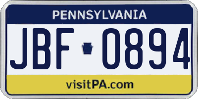 PA license plate JBF0894