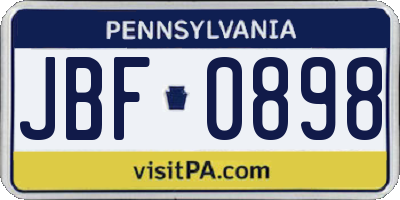 PA license plate JBF0898