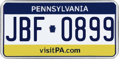 PA license plate JBF0899