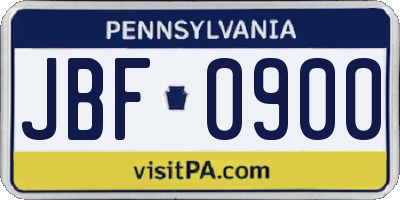 PA license plate JBF0900