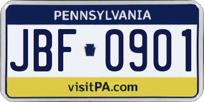 PA license plate JBF0901