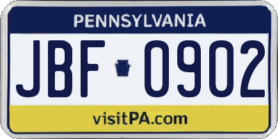 PA license plate JBF0902