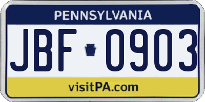 PA license plate JBF0903