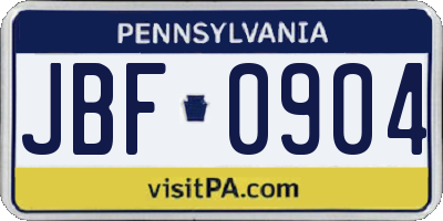 PA license plate JBF0904