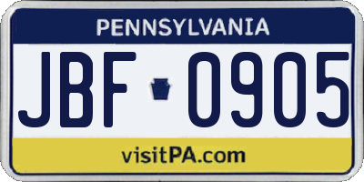 PA license plate JBF0905