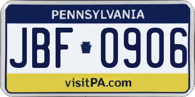 PA license plate JBF0906