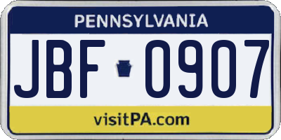 PA license plate JBF0907