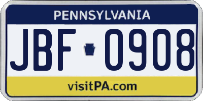 PA license plate JBF0908