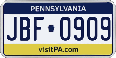 PA license plate JBF0909