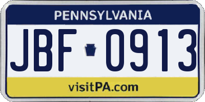 PA license plate JBF0913