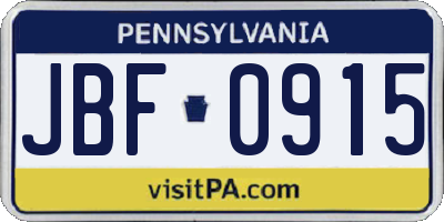 PA license plate JBF0915