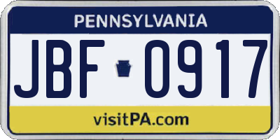 PA license plate JBF0917