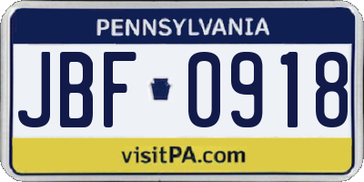 PA license plate JBF0918