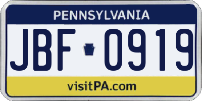 PA license plate JBF0919