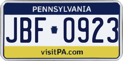 PA license plate JBF0923