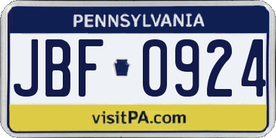 PA license plate JBF0924