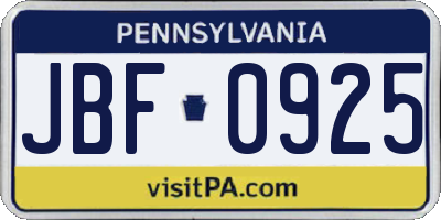 PA license plate JBF0925