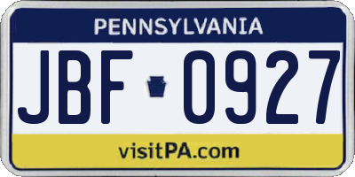 PA license plate JBF0927