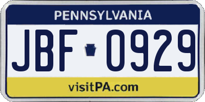 PA license plate JBF0929