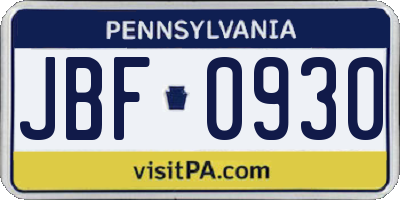 PA license plate JBF0930