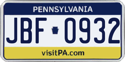 PA license plate JBF0932