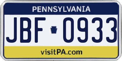 PA license plate JBF0933