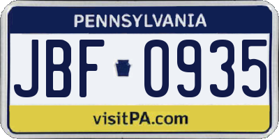 PA license plate JBF0935