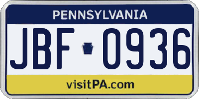 PA license plate JBF0936