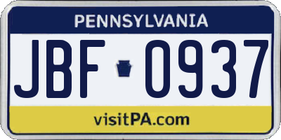 PA license plate JBF0937