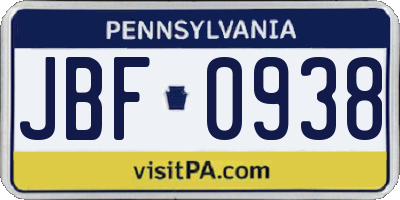 PA license plate JBF0938