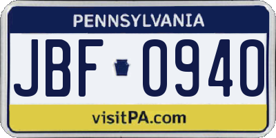 PA license plate JBF0940