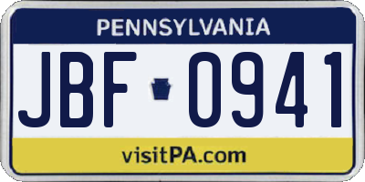 PA license plate JBF0941