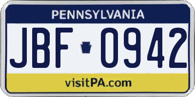 PA license plate JBF0942