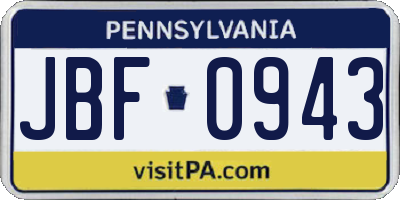 PA license plate JBF0943