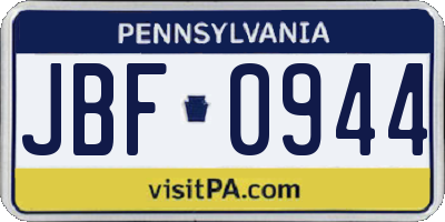 PA license plate JBF0944