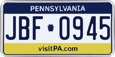 PA license plate JBF0945