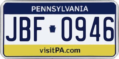 PA license plate JBF0946