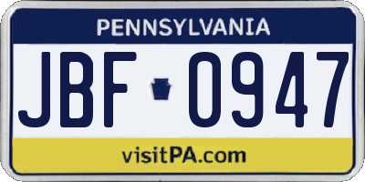 PA license plate JBF0947