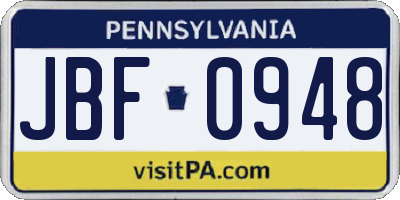 PA license plate JBF0948