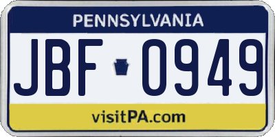 PA license plate JBF0949