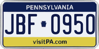 PA license plate JBF0950