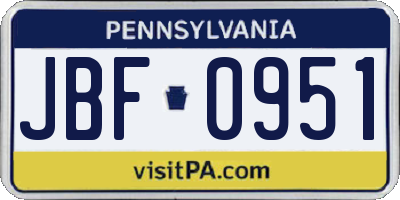 PA license plate JBF0951